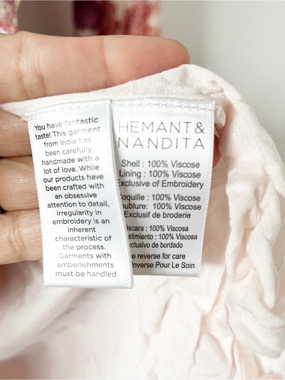 Hemant & Nandita Pastel Pink Ruffle Plunging Tie Back Romantic Boho Mini Dress - Picture 7 of 10